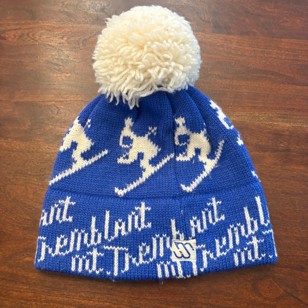 Murray Merkley Wool Hat Ski Winter Pom Vintage Blue Mont-Tremblant Canada